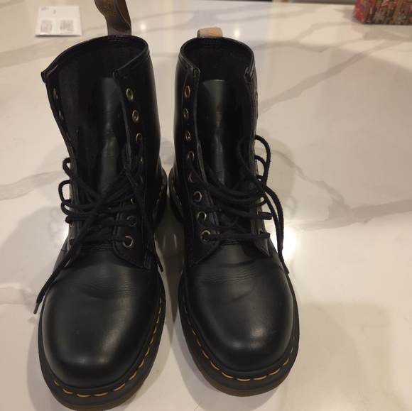 Dr. Martens Black Combat Boots with Yellow Stitching